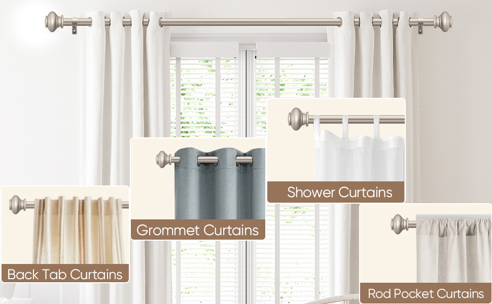 SIMEWIN Silver Curtain Rods for Windows 72 to 144 Inches