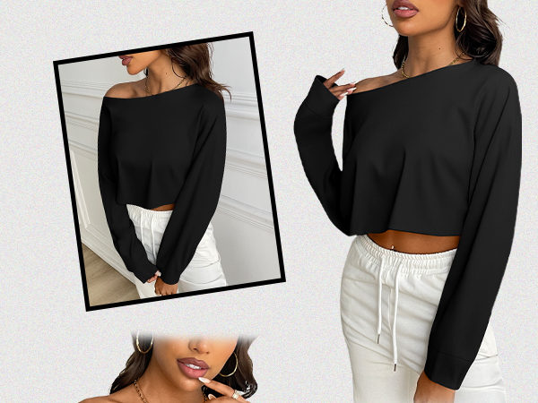 SOFIA'S CHOICE Women's Off Shoulder Long Sleeve T Shirt Boat Neck SOFIA'S CHOICE Women's Off Shoulder Long Sleeve T Shirt Boat Neck