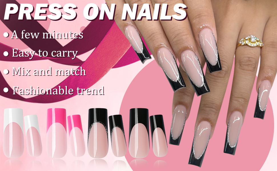 press on nails, press on nails for women, fake nails, nails press ons, french tip press on nails