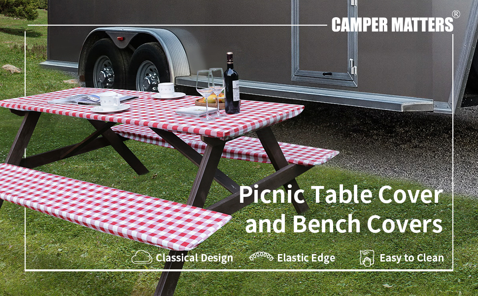 CAMPER MATTERS Picnic Table Cover and Bench Covers, Fitted