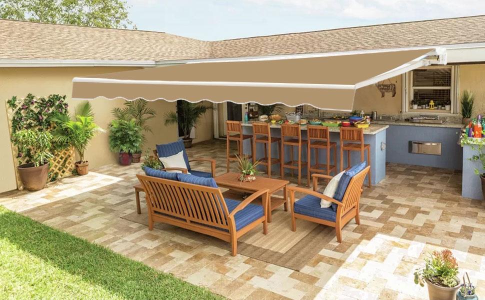 Amazon Com Mupater 12 X10 Retractable Patio Awning Sun Shade Cover Outdoor Shelter For Deck With Manual Crank 120in Projection Sand Everything Else