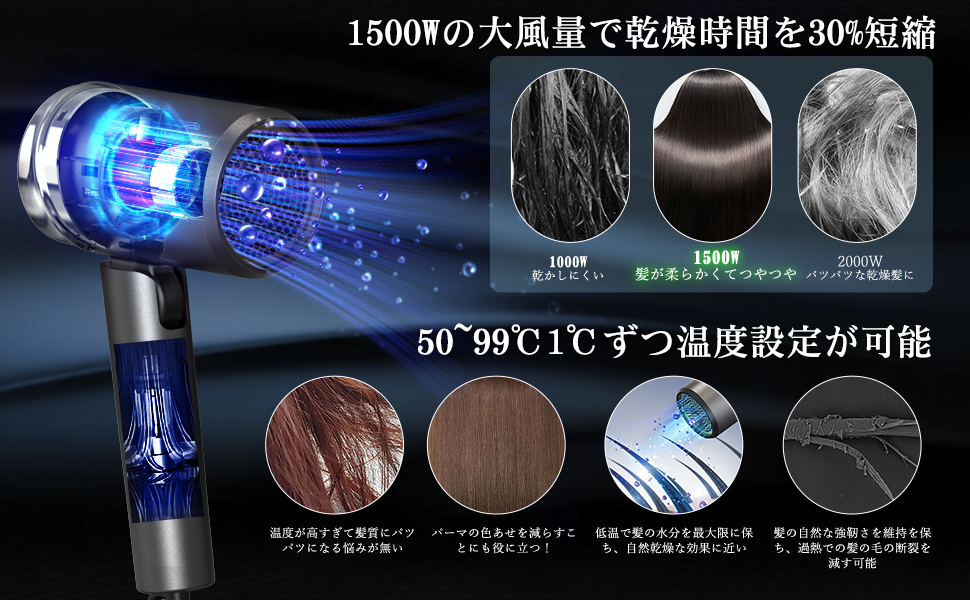 Amazon.co.jp: ヘアドライヤー 無段階温度風量調節 ディスプレイ