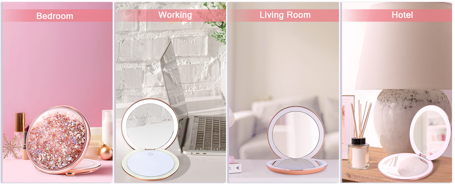  25X Magnifying Mirror with Light, Dimmable 25X/1X Travel Lighted Makeup Mirror