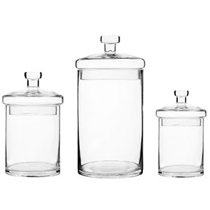 3-Piece Clear Glass Apothecary Jar Set - Decorative Kitchen and Bath Storage Canisters