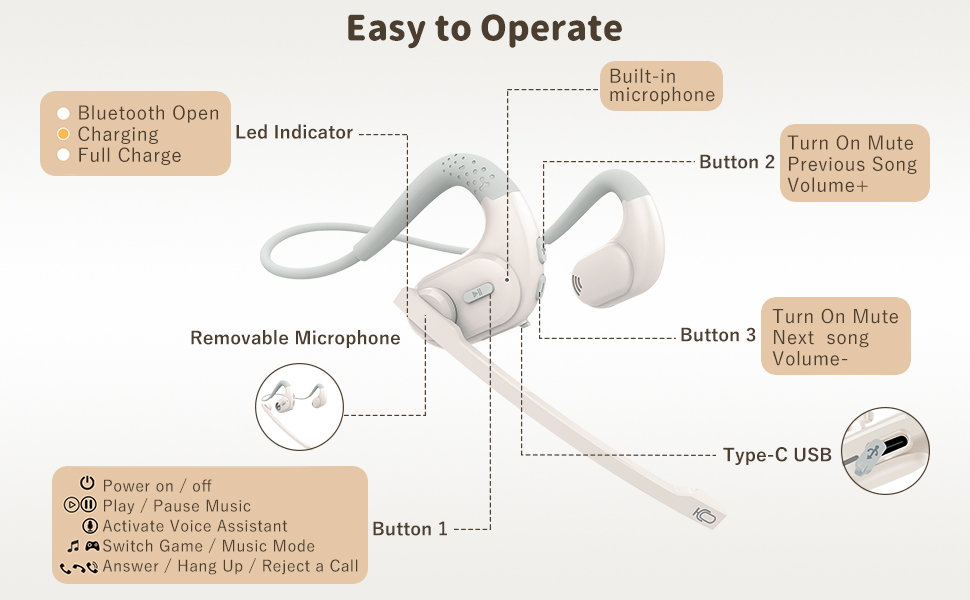 Bluetooth Headset with Removable Microphone