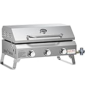 Onlyfire Flat Top Gas Griddle with Lid, Tabletop 3-Burner Stainless Steel Propane Gas Griddle, 24...