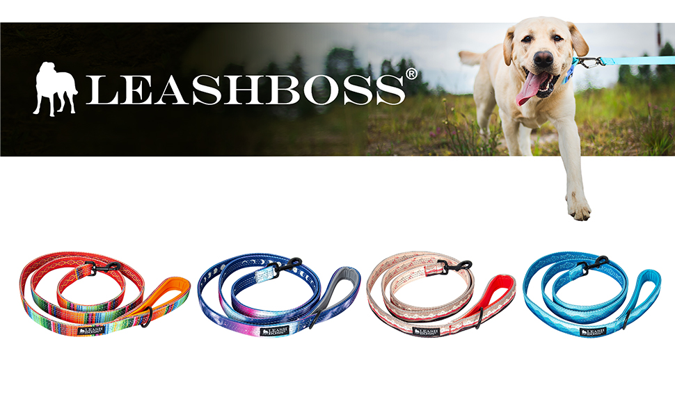 Leashboss logo, double layer reflective 6 ft dog leash with padded handle, comfortable pet lead