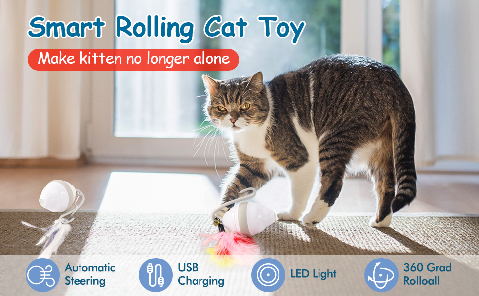 Smart Interactive Cat Toy, Automatic SelfRotating Rolling Toy with