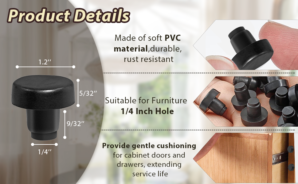 Litoexpe Glass Table Top Bumpers with Stem, 60 Pieces Black Rubber