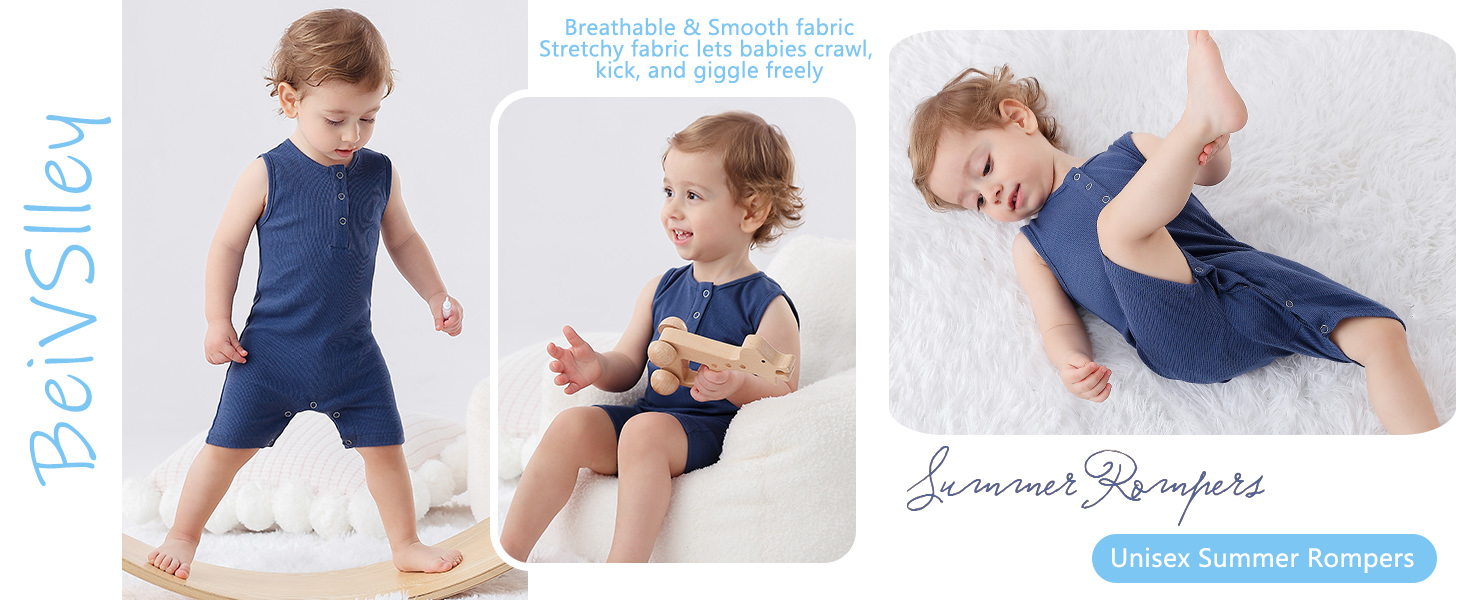 BeiVSlley 2-Pack Unisex Summer Rompers for Happy Little Explorers