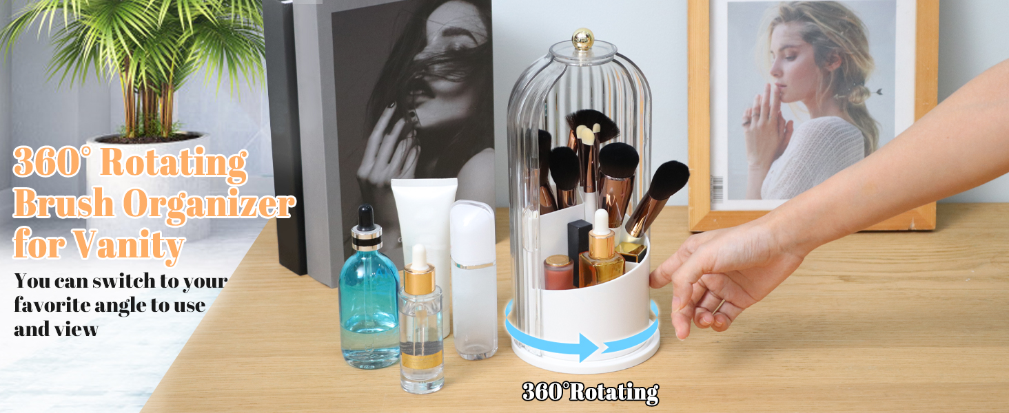 Makeup Brush Holder,360 Rotating 3 Compartment Cosmetics Make up Brush