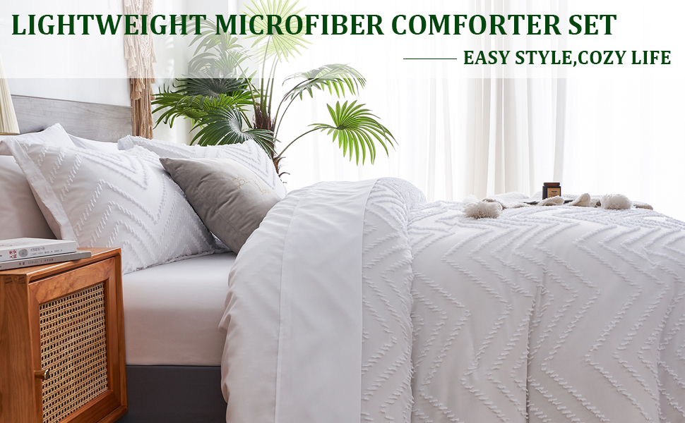 FLYMME White Full Size Comforter Sets with Sheets,Tufted