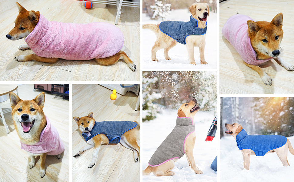 Malier Dog Winter Coat, Reversible Fleece Dog Cold Weather Coats Dog Jacket for