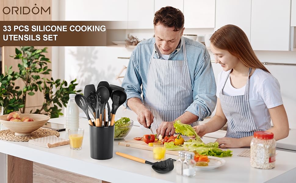 Oridom Silicone Kitchen Utensils Set, 33 Pcs Food Grade Silicone Cooking Utensils