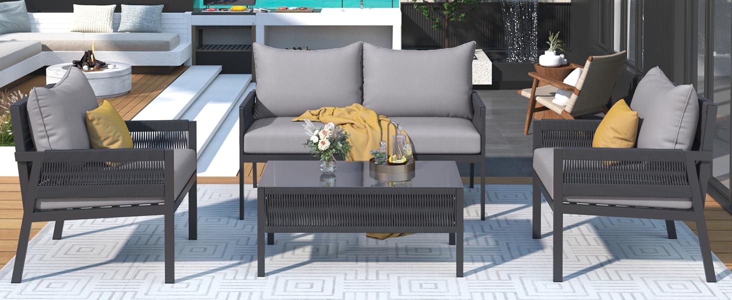 Hliovkis 4 Pieces Patio Furniture Set, Outdoor Sectional