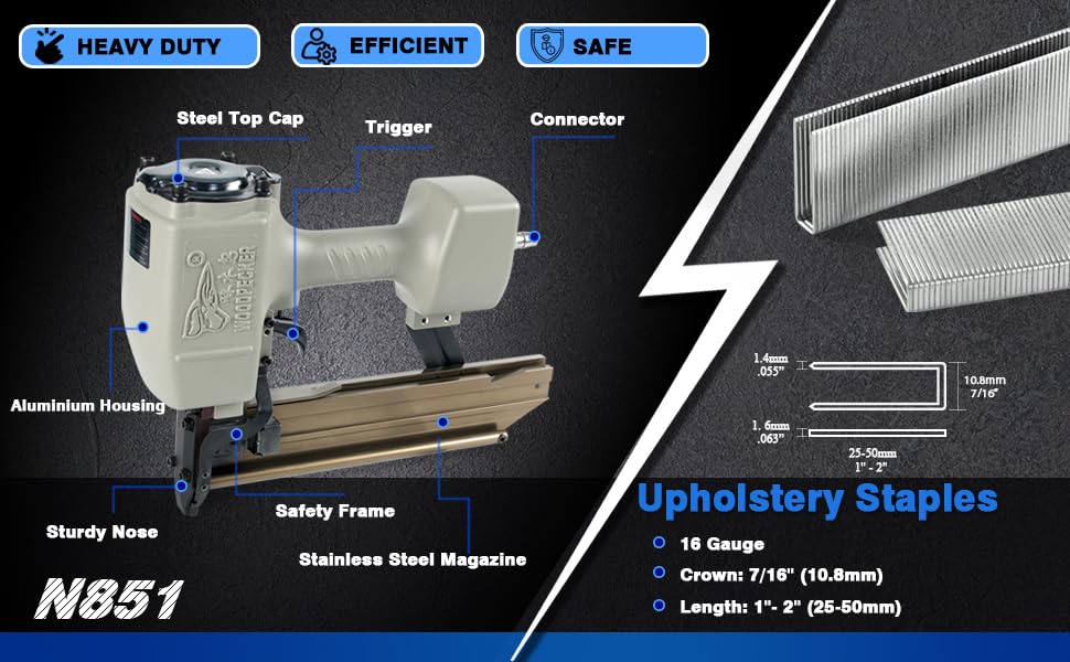 Woodpecker Pneumatic Sheathing Stapler with Safety, 16 Gauge 10.8mm