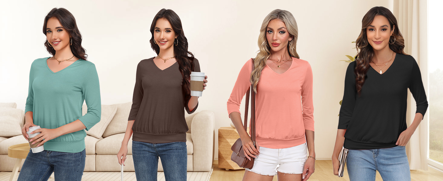 3/4 Length Sleeve Womens Tops