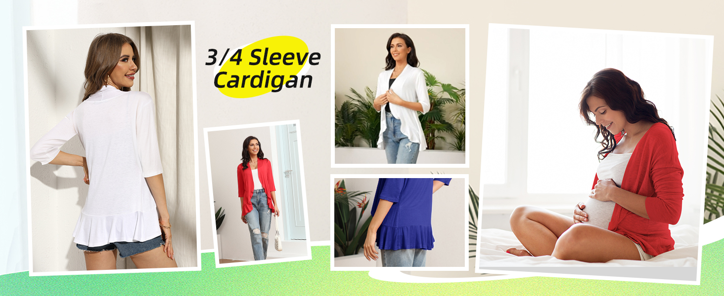 Argstar Womens 2024 Casual 3/4 Sleeve Open Front Cardigan Lightweight