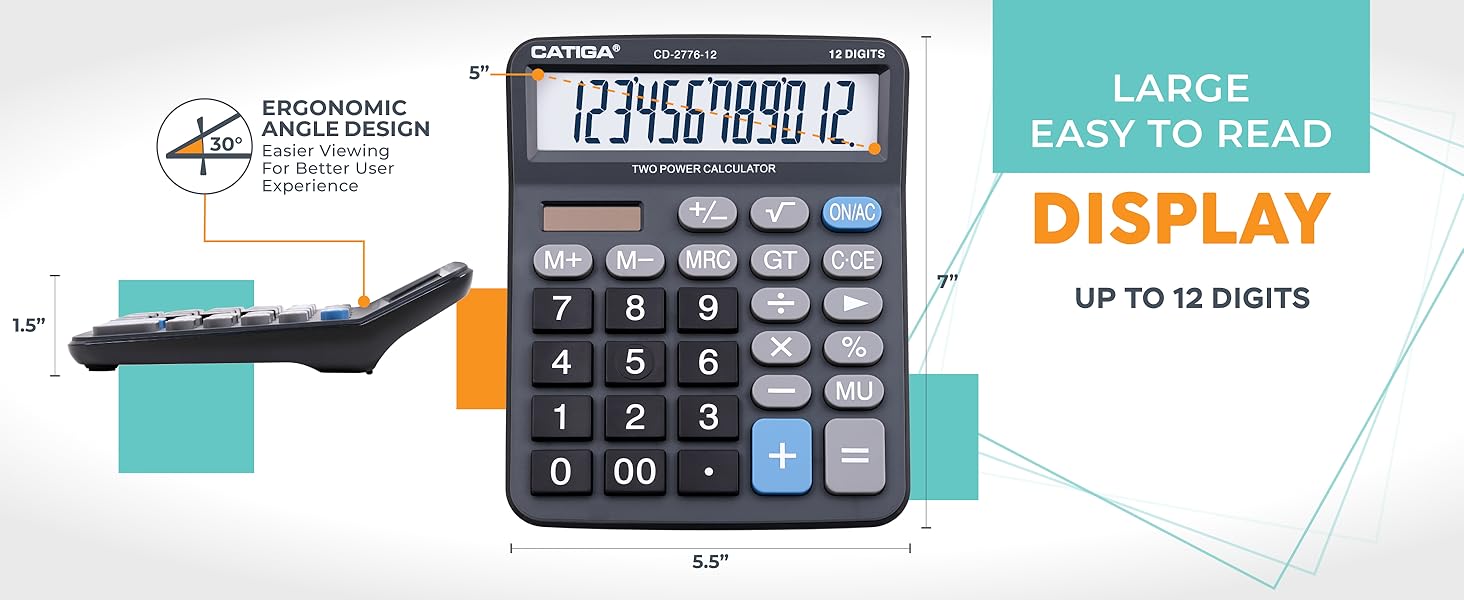 Amazon.com : Premium Commercial 12-Digit Large Desktop Calculator with ...