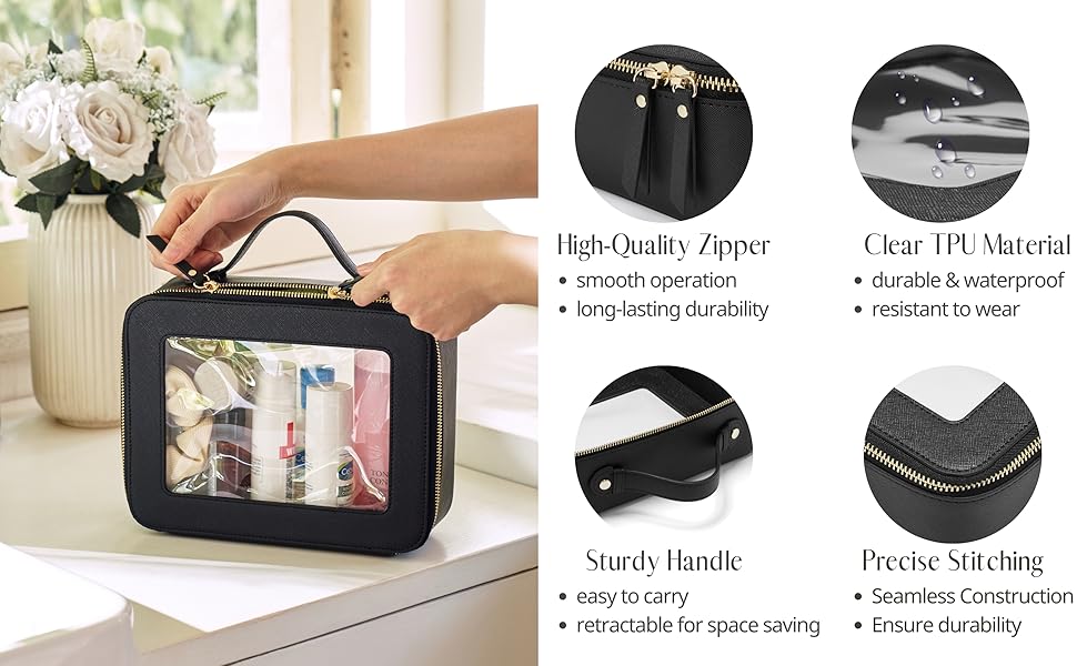 Popvibe Clear Makeup Case Black Toiletry Bag Travel Large