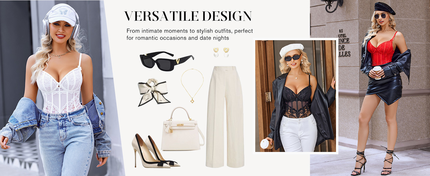 Crothless Lingerie for Women V Neck Tops Floral Mesh Top Cami Body Suit