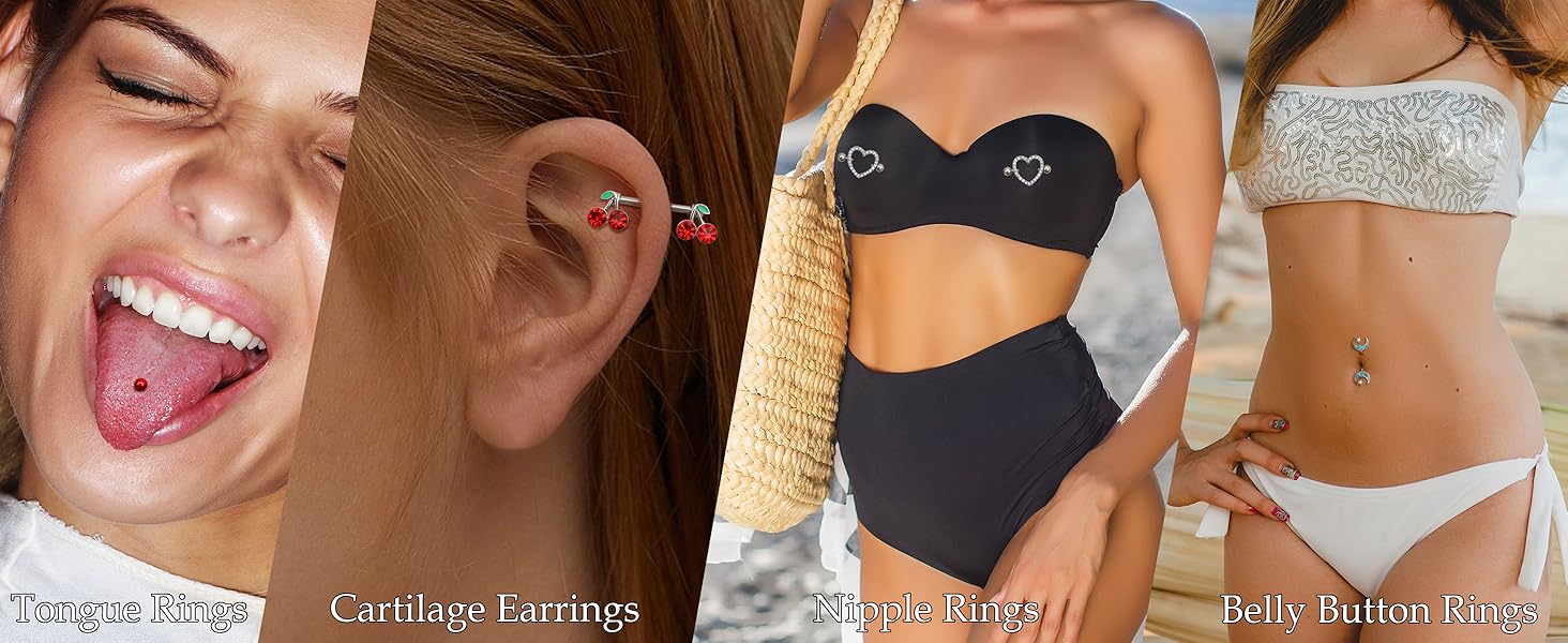 Kakonia 14 Gauge Nipple Rings Stainless Steel Cute Nipple Piercing Jewelry