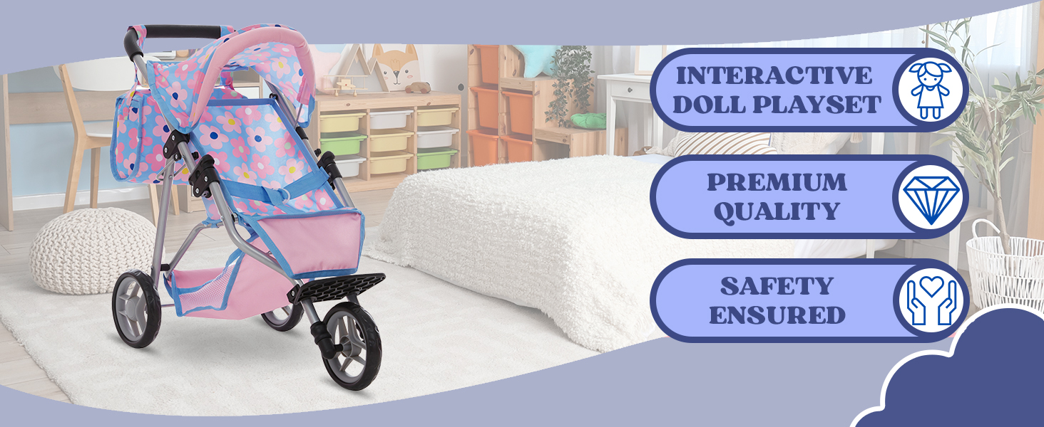 baby doll stroller jogger dolls girls kids toy toddler carriage realistic accessories dolls