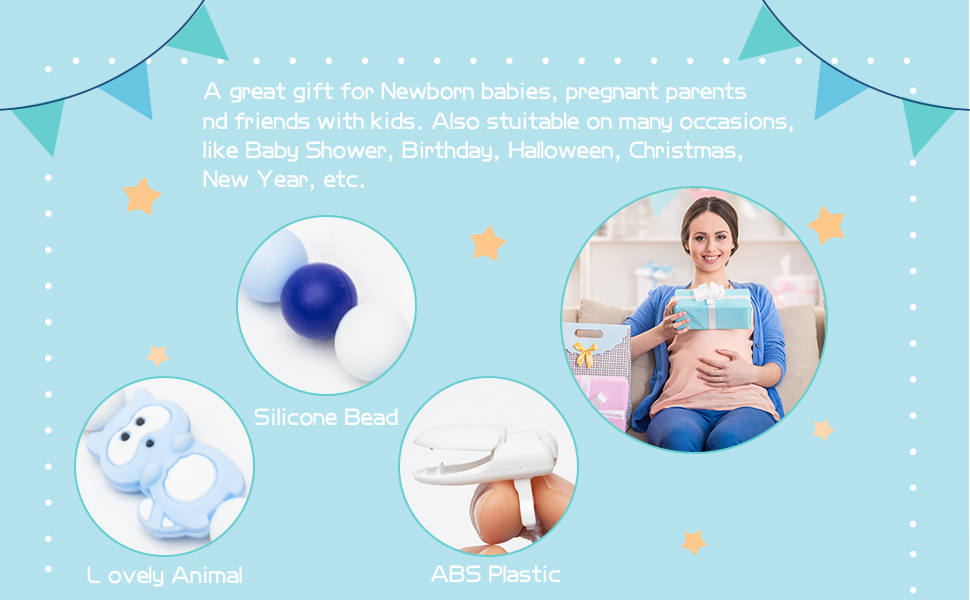 CG-Grey Animal Pacifier Clip 4P