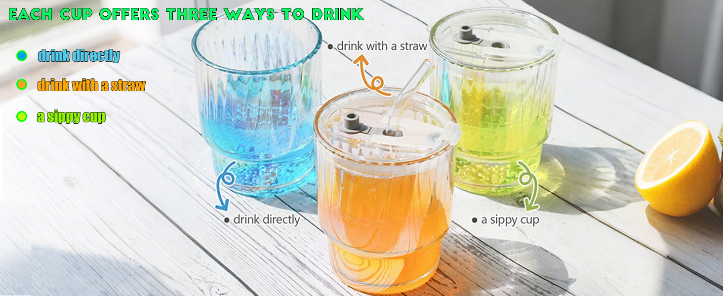 glass tumbler with straw and lid