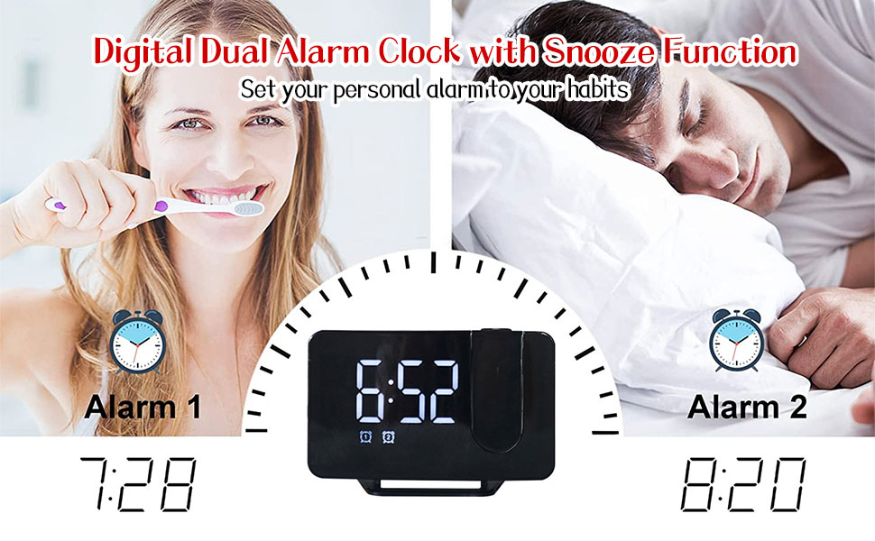Projection Alarm Clock, Radios Digital Alarm Clock for Bedroom with FM