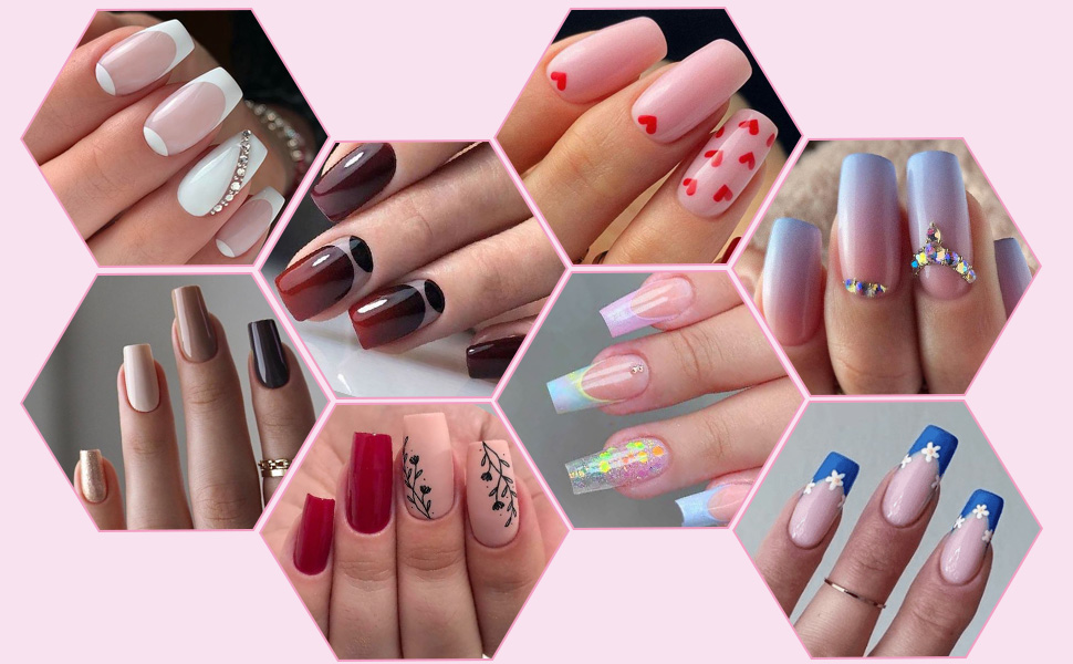 medium square press on nails full cover acrylic fake false fingernails