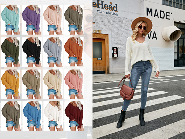 トップス argue HIGHSOFTY COTTONJERS WIDE PULLOVER Womens Off Shoulder Knit Sweaters Oversized V Neck Long