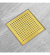 Neodrain 6 in Brushed Brass Square Shower Drain with Removable Quadrato Pattern Grate, PVC Shower...