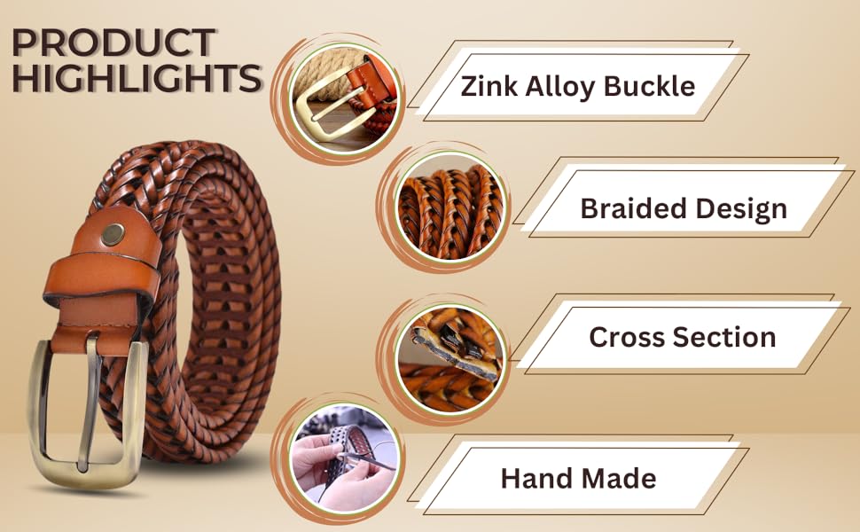 leather braided belt for men redhorns belt for gents