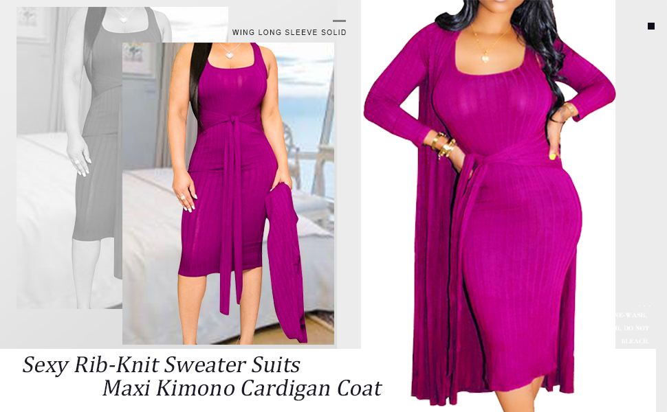 Mame ロングカーディガン wrap-front knitted dress PRETTYGARDEN Women's Fall 2 Piece Outfits Knit Long Sleeve