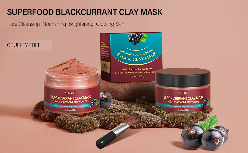 blackcurrant clay mask with soft mask brush