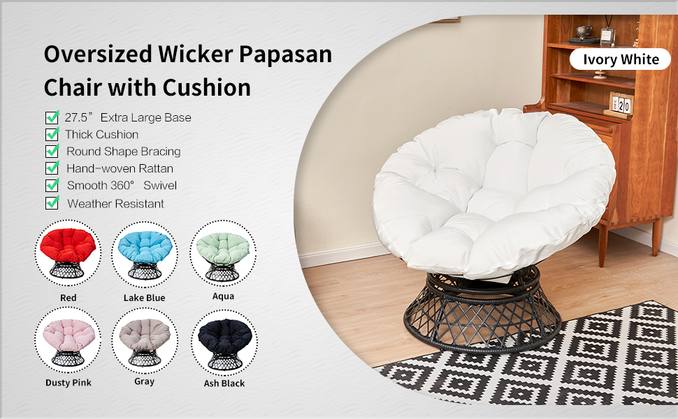 Hubhalsun Rattan Wicker 360° Swivel Papasan Chair with