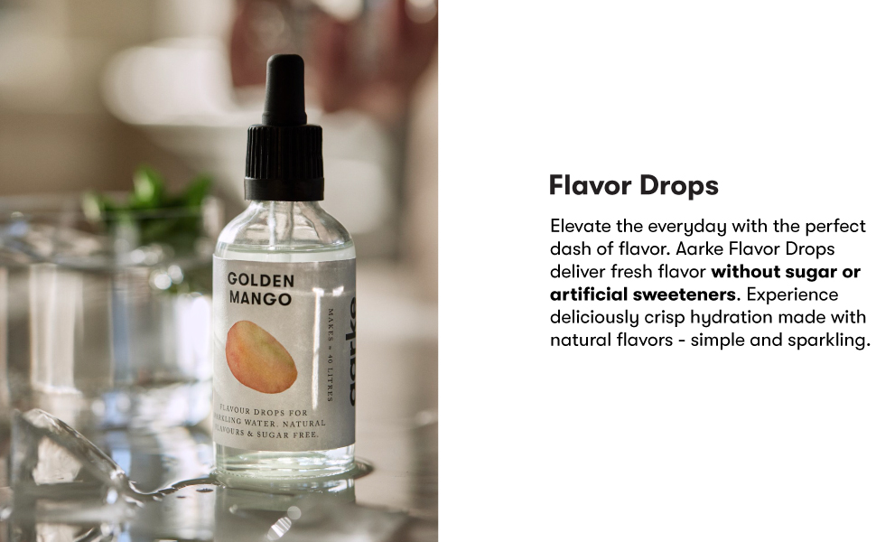 Aarke Flavor Drop Golden Mango lifestyle image, no sugar or artificial sweeteners