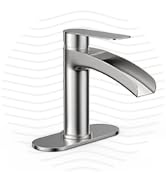 Phiestina Brushed Nickel Single Handle Waterfall Bathroom Faucet, with 6-Inch Deck Plate & Metal ...