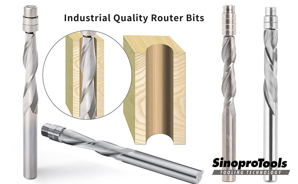 Sinoprotools Spiral Flush Trim Router Bits 1/4Inch Shank, Solid