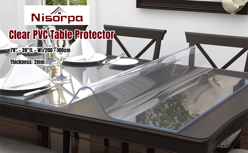 Nisorpa Clear PVC Table Protector 200cm × 100cm Plastic Table Covers