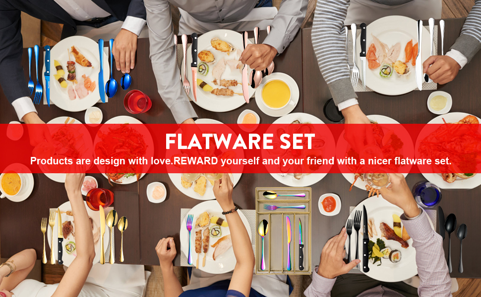 48 pcs Gold Silverware Set with Organizer, Stainless Steel