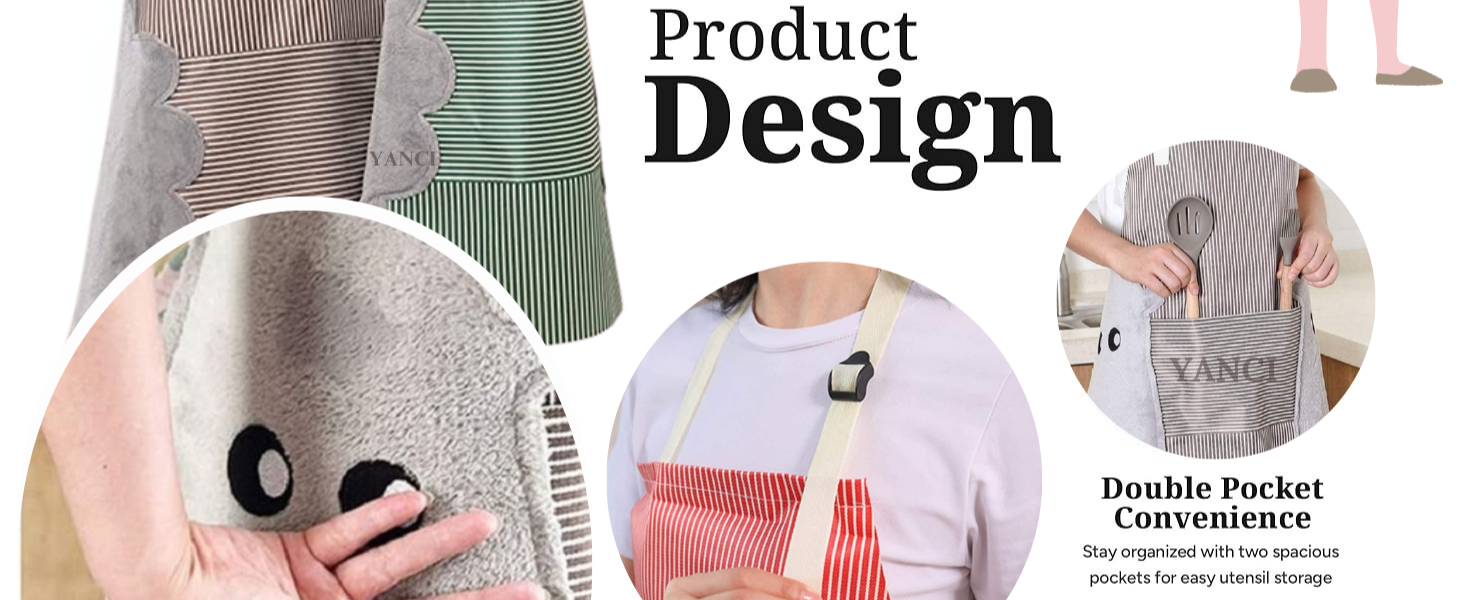 Wiping Hands Apron, Adjustable Bib Waterproof Velvet Stitched Apron with Pockets
