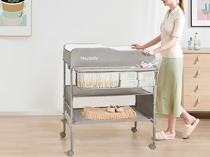Maydolly Foldable Baby Nappy Changing Unit With Wheels, Storage Basket