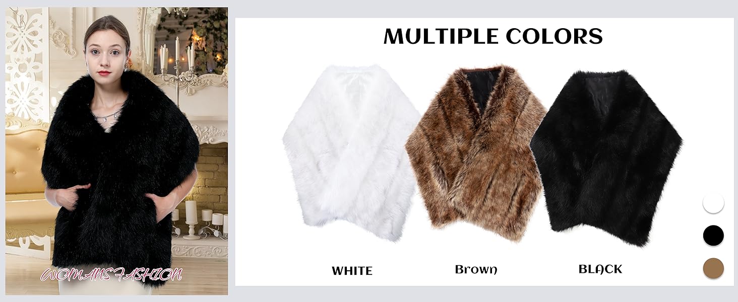shawl wraps scarf women stole cape faux fur black white wedding 1920s Christmas