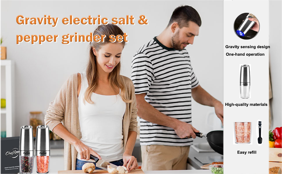 Cheftoon Salt and Pepper Grinder, Gravity Electric Pepper