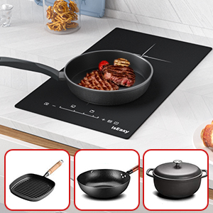 IsEasy Electric Induction Hob With Plug-in, Built-in & Portable Cooktop, 2 Zones 30cm 3000W 13 Plug-in Induction Hob