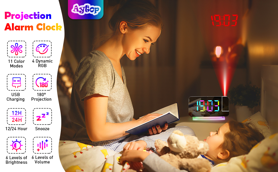 Aytop Projection Alarm Clock, Digital Clock with 180° Projector Alarm