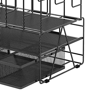 EasyPAG 3 Tier Desktop A4 Office Mesh Desk Tidy File Holder Paper Organiser Magazine Storage Filing Rack with Stationery Drawer,White 14 image