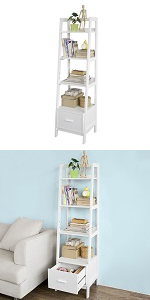SoBuy 4-Tiers Ladder Storage Display Shelf Bookcase With Drawer And Shelves,FRG116-W 17 FRG116-K-W
